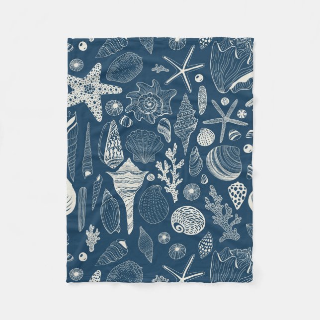 Couverture Polaire Coques de mer sur bleu foncé (Devant)