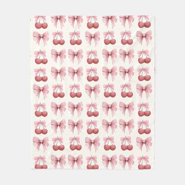 Couverture Polaire Coquette fille de vaches et cerises roses (Devant)