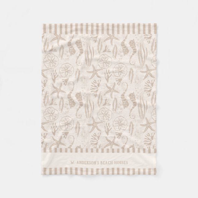 Couverture Polaire Coquillages Côtiers Beige Nautique Tirée À La Main (Devant)