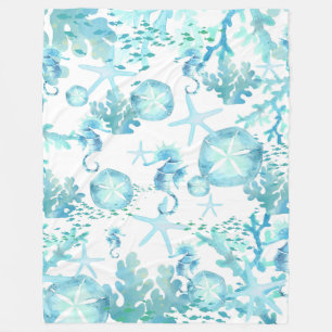 Couverture Polaire Coquille de mer bleu Turquoise Blanche