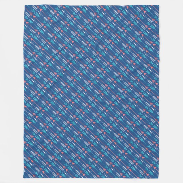 Couverture Polaire Corail et flèches sarcelle bohème moderne (Devant)