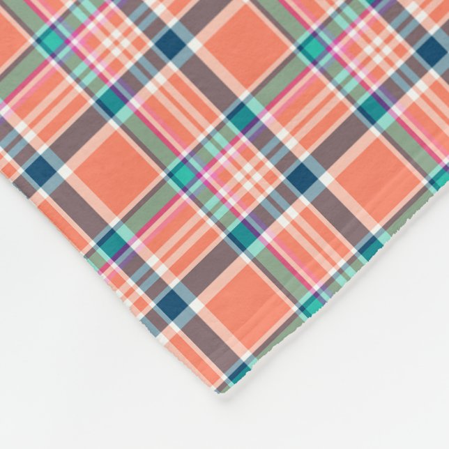 Couverture Polaire Corail orange et plaid bleu (Coin)