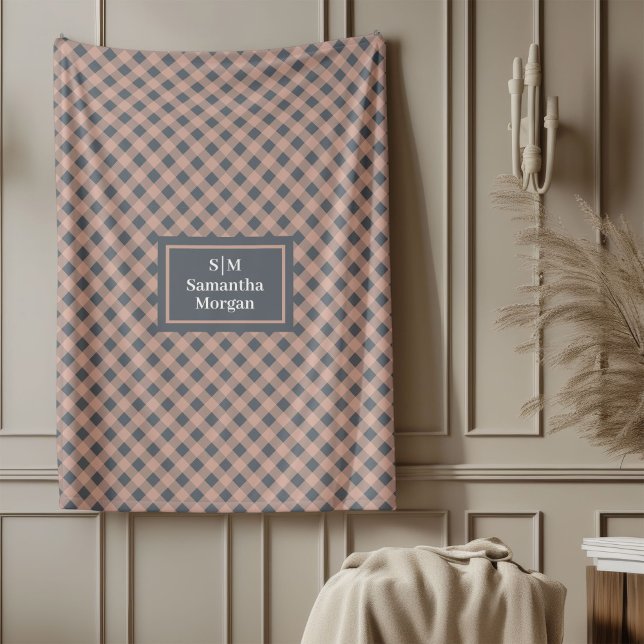 Couverture Polaire Coral and Grey Plaid Blanket Elegant Custom Name (Coral and Grey Plaid Blanket Elegant Custom Name)