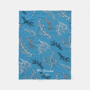 Couverture Polaire Coral Motif Blue Coastal Beach House