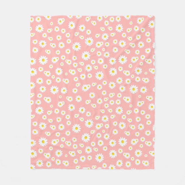 Couverture Polaire Coral rose Boho Motif de marguerites de printemps (Devant)