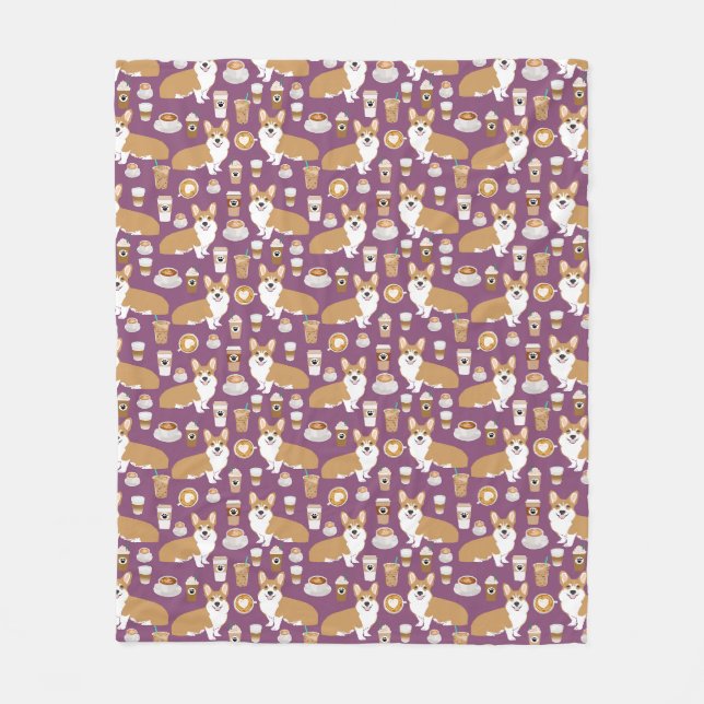 Couverture Polaire Corgi aime le violet de café (Devant)