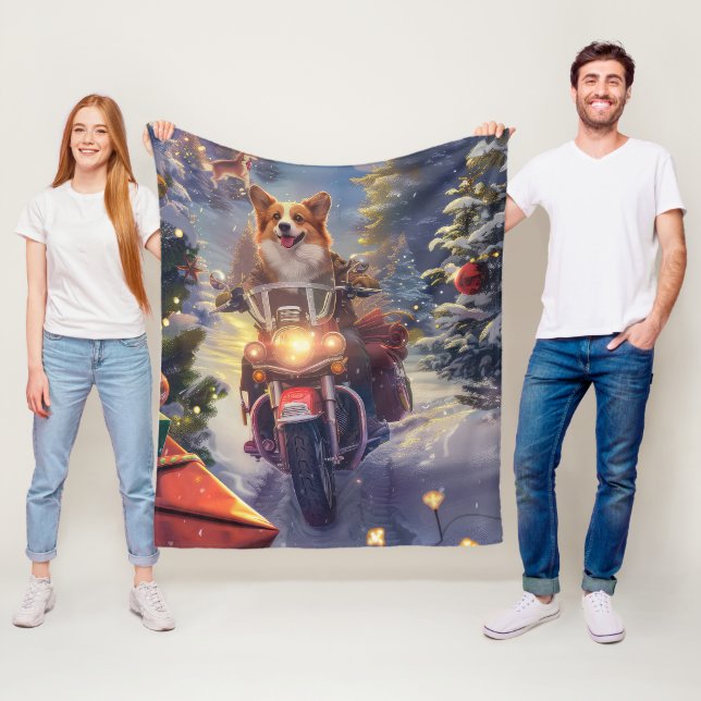 Couverture Polaire Corgi Chien équitation Moto Noël (En situation)