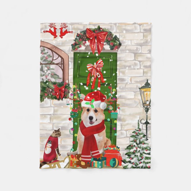 Couverture Polaire corgi Chien Noël (Devant)
