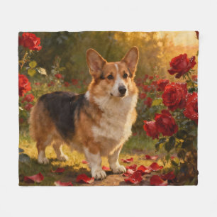 Couverture Polaire Corgi dans les Roses V