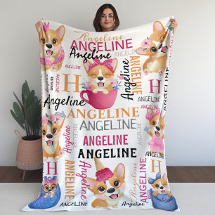 Couverture Polaire Corgi Dogs Nom personnalisé Collage