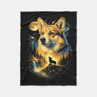 Couverture Polaire Corgi Howling to The Moon Vintage 90s Funny Dog