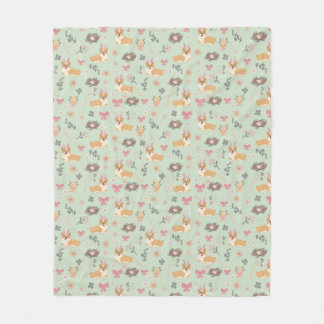 Couverture Polaire Corgi Mint Garden Floral Seamless Pattern