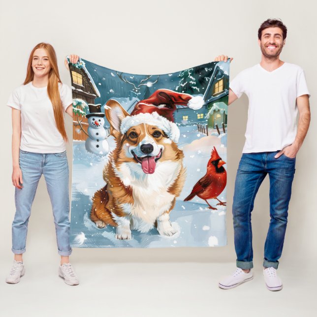 Couverture Polaire Corgi Winter Wonderland Christmas Joy (En situation)