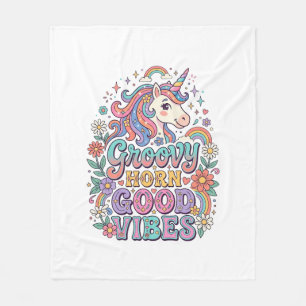Couverture Polaire Corne Groovy Licorne Bonnes Vibrations Charmant PO
