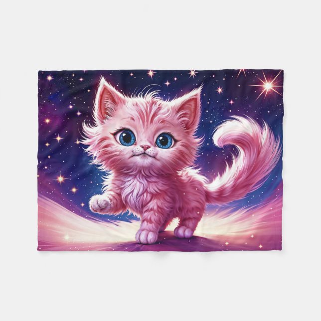 Couverture Polaire Cosmic animal rose féline chatte style moderne (Devant (Horizontal))