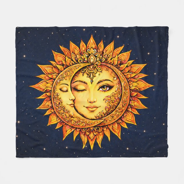 Couverture Polaire Cosmic Sun Moon Boho Goddess Celestial Mandala Art (Devant (Horizontal))