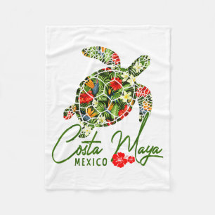 Couverture Polaire Costa Maya Mexique Tortue de mer Hibiscus Tropical