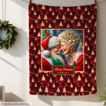 Cosy Christmas Thon Blanket Burgundy Gold Père Noë