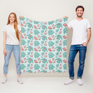 Couverture Polaire Cosy Collage Winter Fashion Motif Turquoise et ros