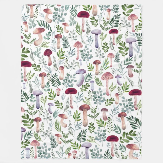 Couverture Polaire Cosy Watercolor Champignons Motif (Devant)