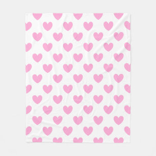 Couverture Polaire Coton Candy Pink coeurs sur blanc