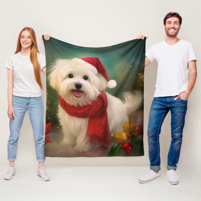 Couverture Polaire Coton De Tulear Chien dans la neige Noël (En situation)