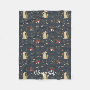 Couverture Polaire Cottagecore Navy Botanique Rouge Champignon Forêt 