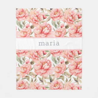 Couverture Polaire Cottagecore personnalisé Bleu Peony