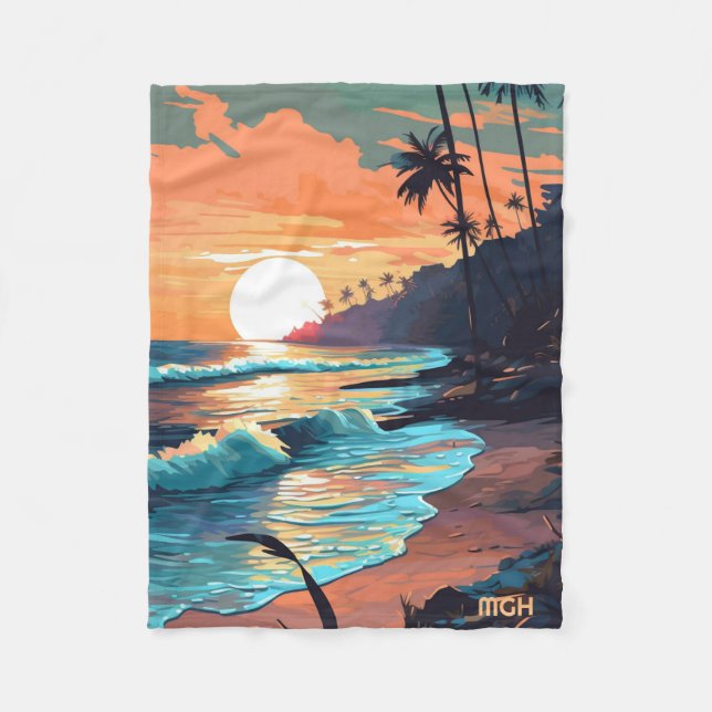Couverture Polaire Coucher de soleil de plage tropicale sur mesure (Devant)