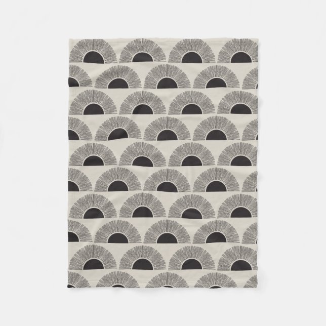 Couverture Polaire Coucher de soleil noir et beige moderne Motif d'ar (Devant)