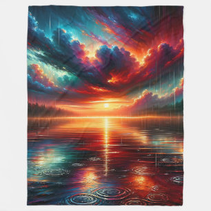Couverture Polaire "Coucher de soleil orageux sur le lac Serene"