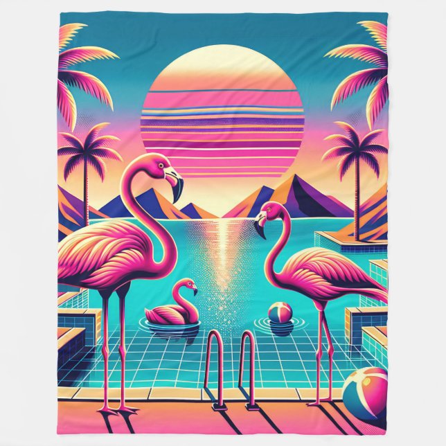 Couverture Polaire "Coucher de soleil sur la piscine de Flamant rose  (Devant)