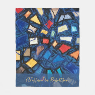 Couverture Polaire Couleur bleue personnalisée Aspect vitrail abstrai