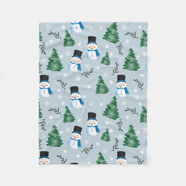 Couverture Polaire Couleur d'eau douce Motif neige d'hiver (Devant)