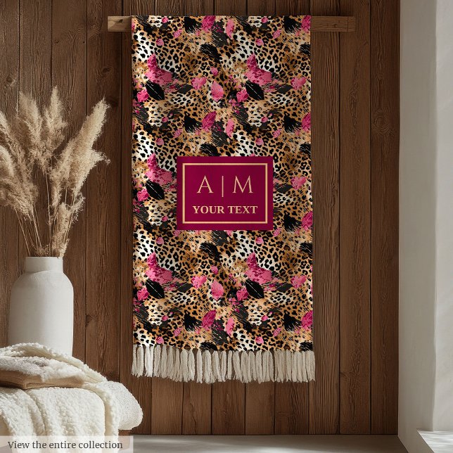 Couverture Polaire Couleur lisse couleur rose chaud peau léopard couv (Sleek hot pink watercolor leopard skin blanket)