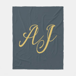 Couverture Polaire Couleur Or Charbon Monogramme Initial Professionne