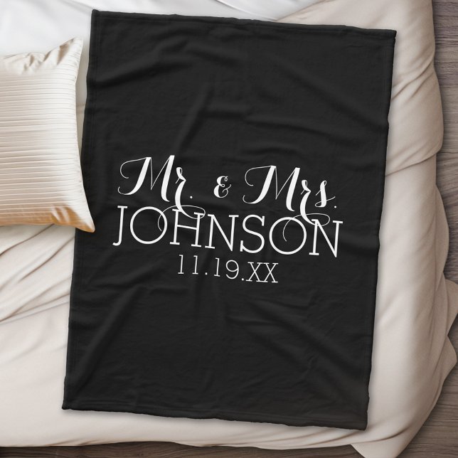 Couverture Polaire Couleur Solide Noir Mr & Mrs Wedding Favors (Personalized wedding anniversary fleece blanket)