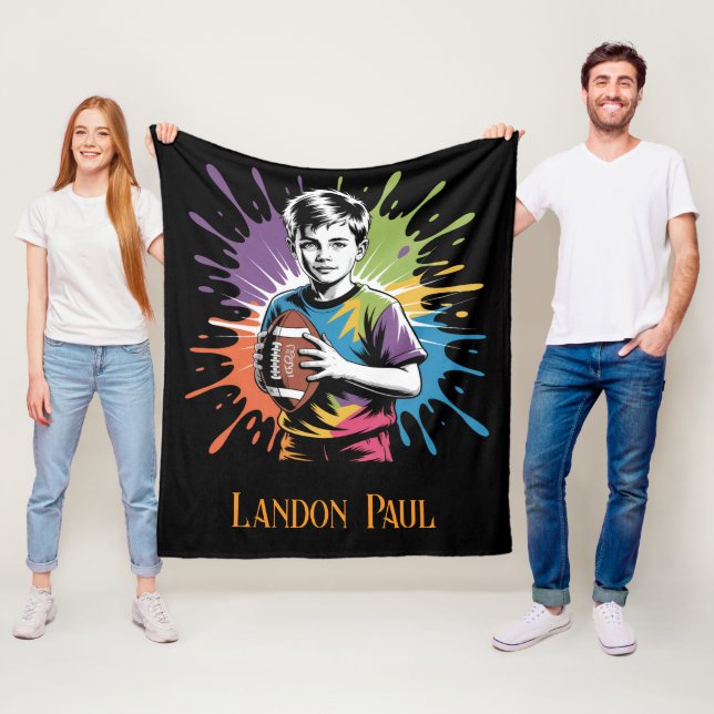 Couverture Polaire Couleur Splash Football Garçon Anniversaire cadeau (En situation)