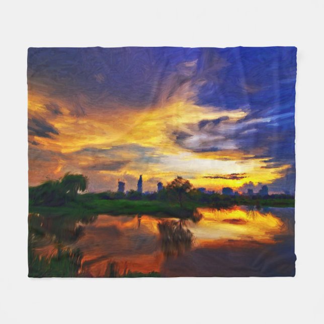 Couverture Polaire Couleurs Abstraites | Coucher de soleil de Saïgon (Devant (Horizontal))