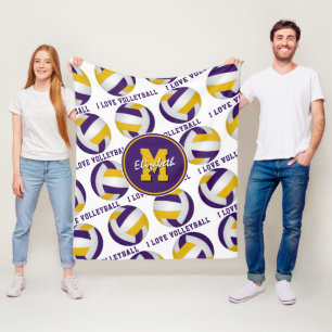 Couverture Polaire couleurs de l'équipe d'or violet J'aime volleyball