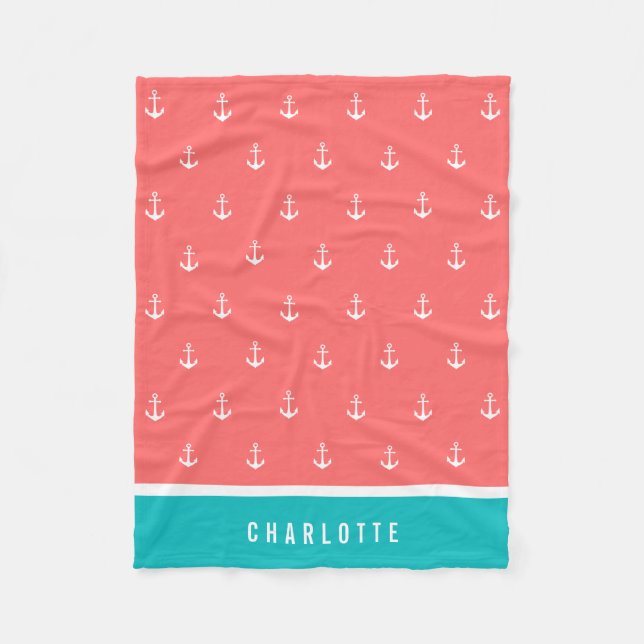 Couverture Polaire Couleurs personnalisées Ajouter un nom Ancre nauti (Devant)