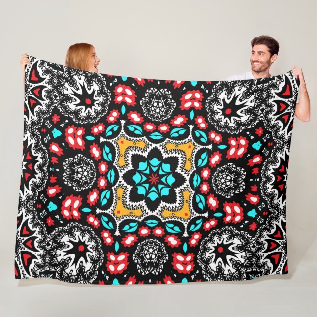 Couverture Polaire Country Western Boho Chic Elegant Rouge et Aqua (En situation)