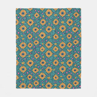 Couverture Polaire Coupe dorée et verte design floral sans joint.