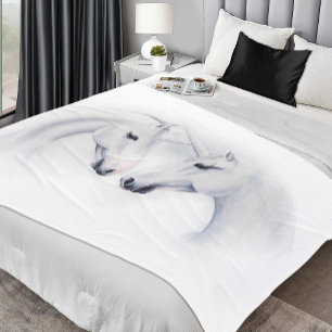 Couverture Polaire Couple de licornes blanches élégantes Fantastique 