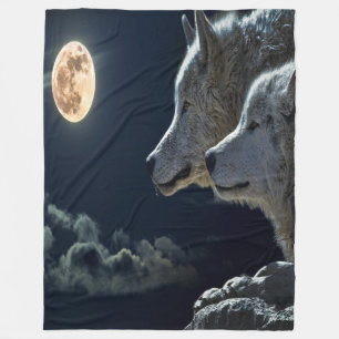 Couverture Polaire Couple de loup de nuit sur la Lune