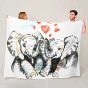 Couverture Polaire Couple Eléphant Fleece Blanket Peinture