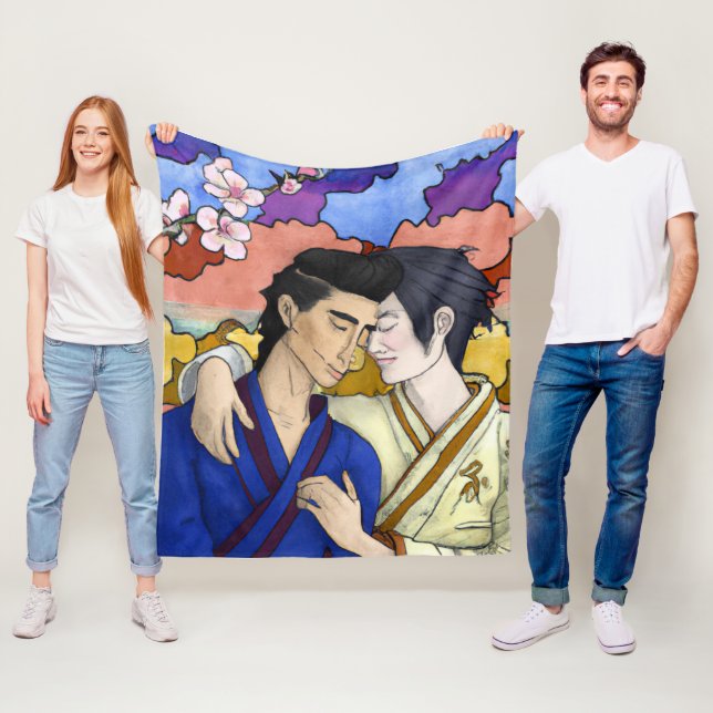 Couverture Polaire Couple Gay Dans Le Style De L'Art Japonais Ukiyo-e (En situation)