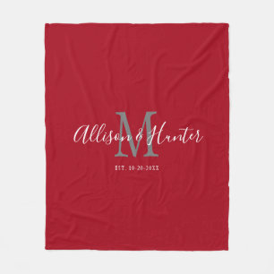 Couverture Polaire Couples de Red White Script moderne Nom monogramme