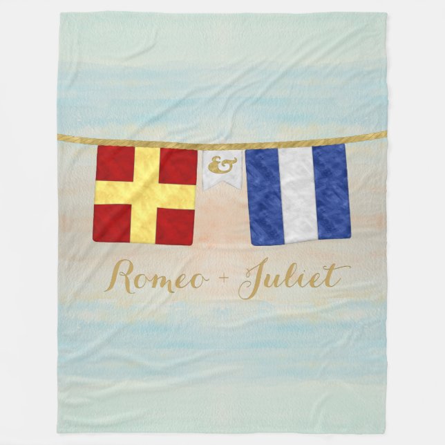 Couverture Polaire Couples Monogramme Signal Maritime Drapeaux Aquare (Devant)