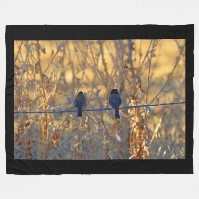 Couverture Polaire Couples romantiques d'oiseau de moineau sur un (Devant (Horizontal))